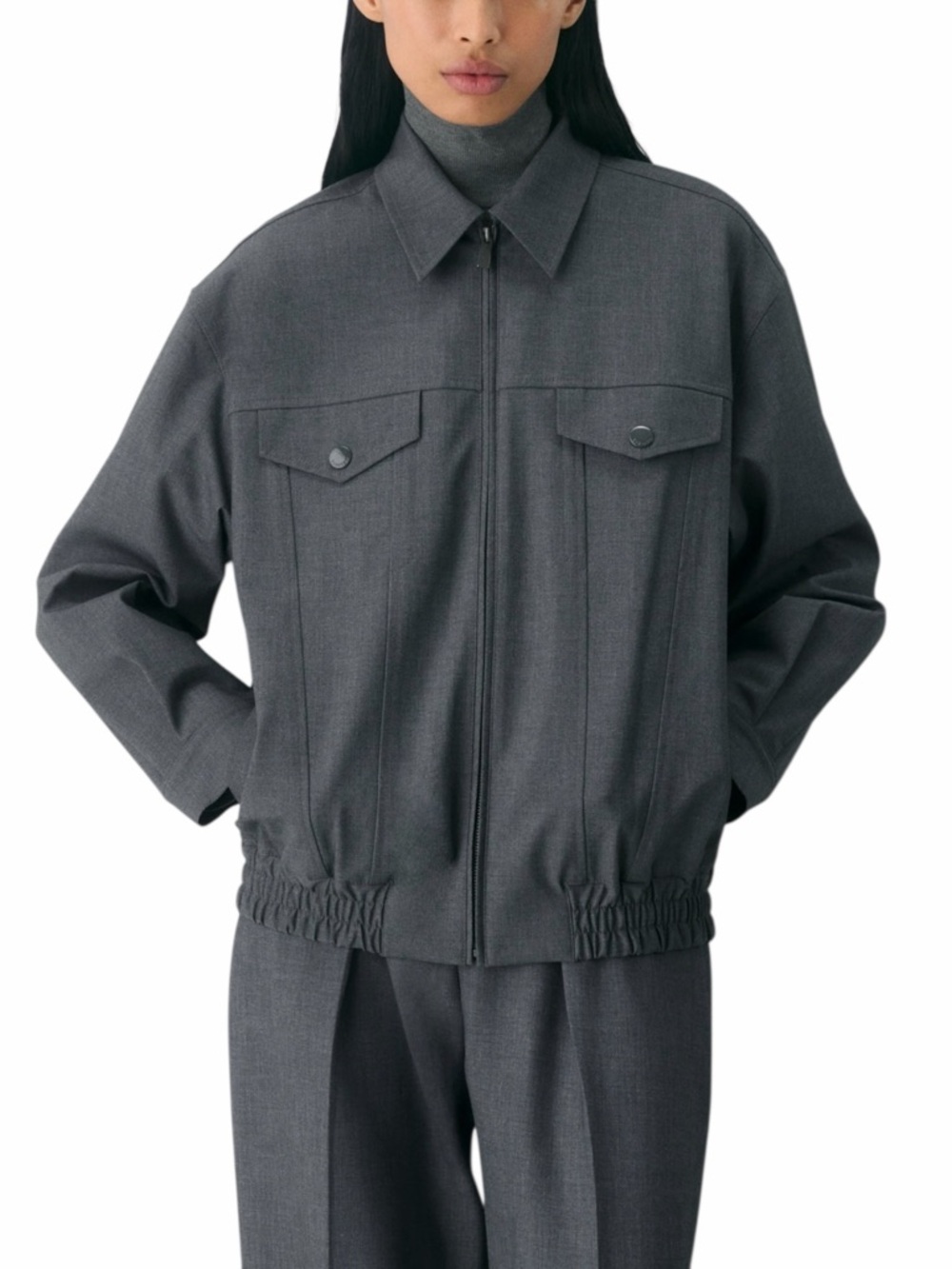 Aritzia Babaton Telegraph Relaxed Fit Bomber Jacket Grey (Re)ssential Sz L